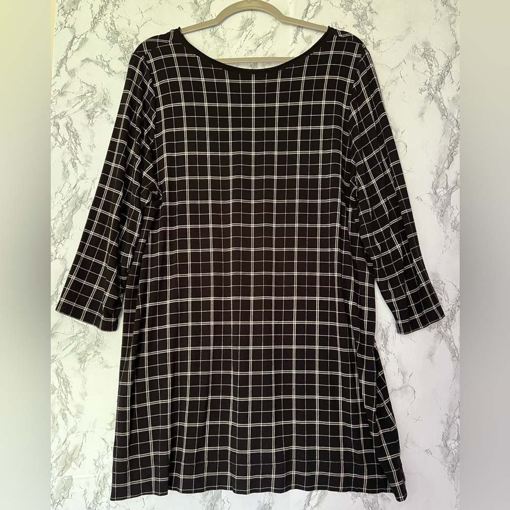 J. Jill Wearever Black and White Plaid V Back 3/4 Sleeve Tunic Size Large
